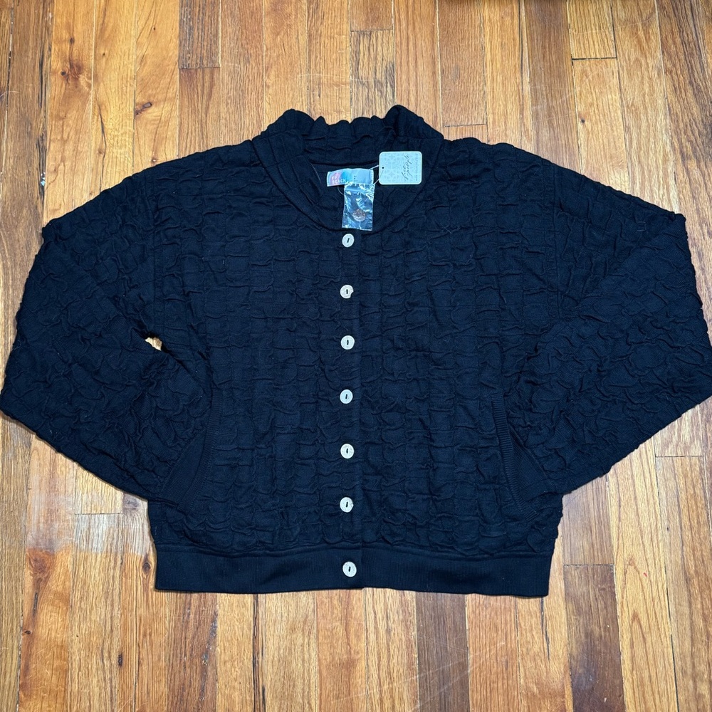 Free People Beach Black Textured Button-Up Cardigan